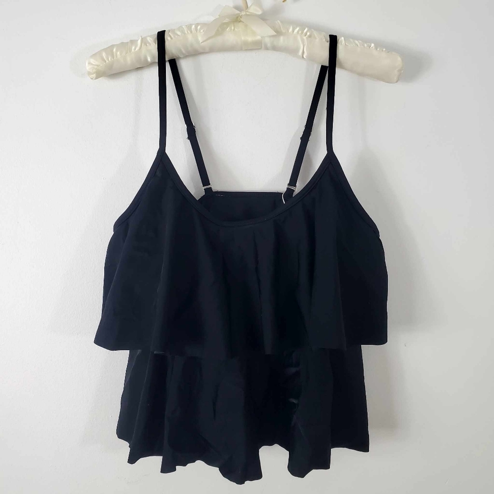 Beachsissi Women's Flowy Bikini Top with Adjustable Straps, Black, Size L